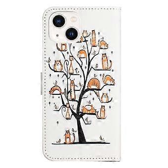 Til iPhone 15 Plus skinnveske 3D-mønstertrykk lommebokstativ telefondeksel (stil I)