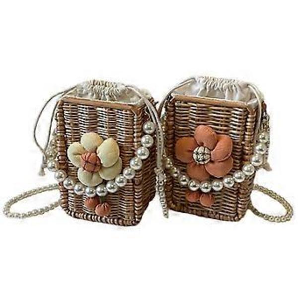 Elegant Halm Handväska Dragsko Axelväska Praktisk och Funktionell Crossbody Väska Bucket Bag för Kvinnor brun( brun)