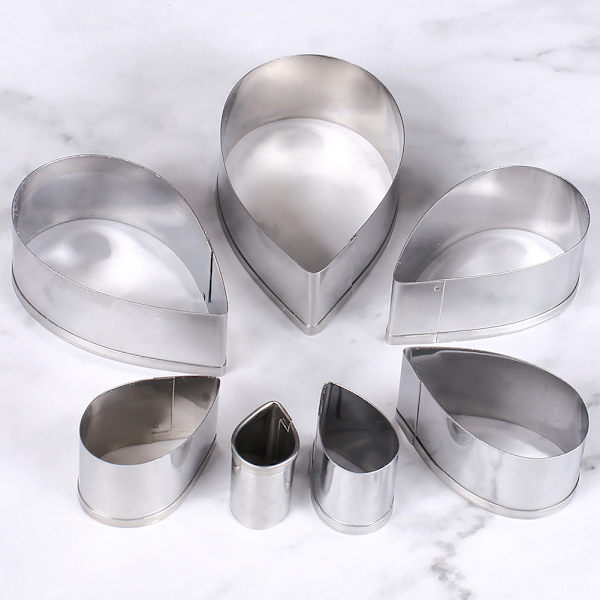 7 stk./sæt dråbeformet kageudstikker mini metal 3D fondantform
