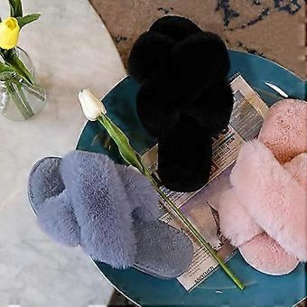 Damtofflor Varma Plyschtofflor Tofflor Päls Sandal Öppen Tå Hemmaskor