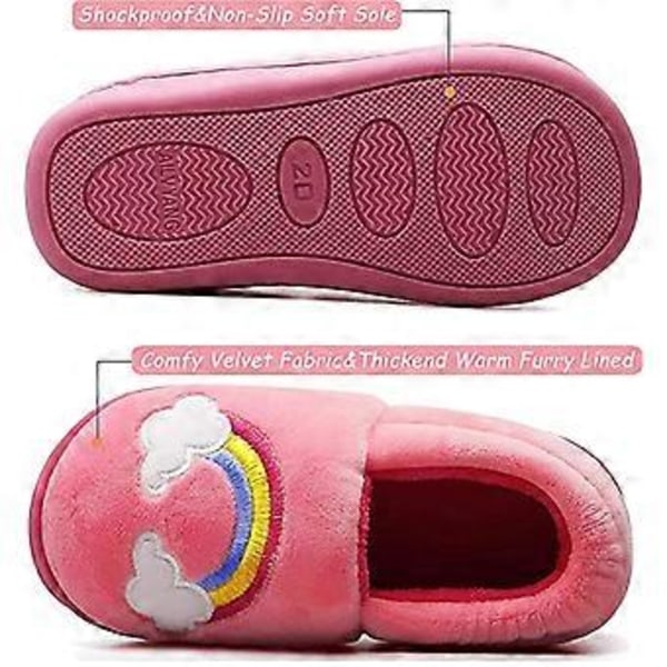 Halkfria Vintertofflor för Barn Unisex Tryck Plyschtofflor Rosa, 16-17