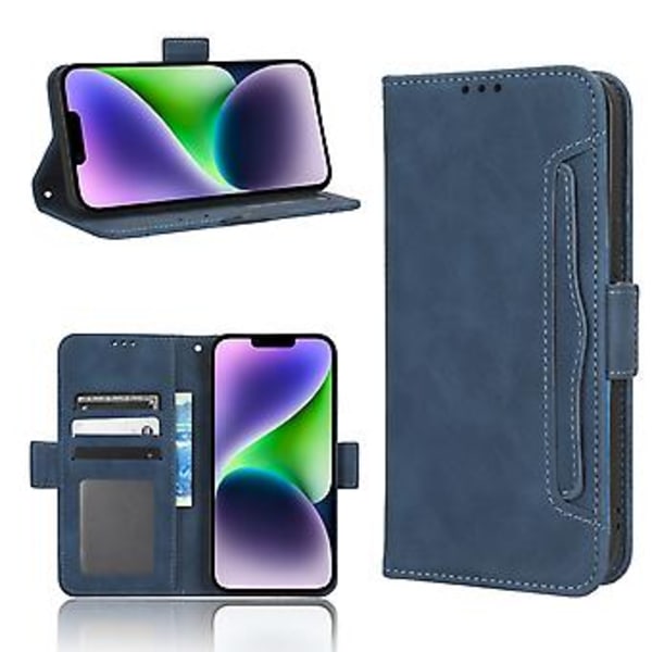 Läderfodral för iPhone 15 Plus med kortfack (Blå)