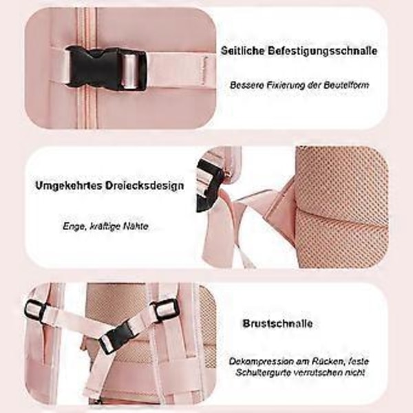 Uusi käsimatkatavaralaukku miehille, matkareppu, lentokoneen mittoihin sopiva, kannettavan tietokoneen reppu USB-latausportilla ja kenkälokerolla (Pinkki)