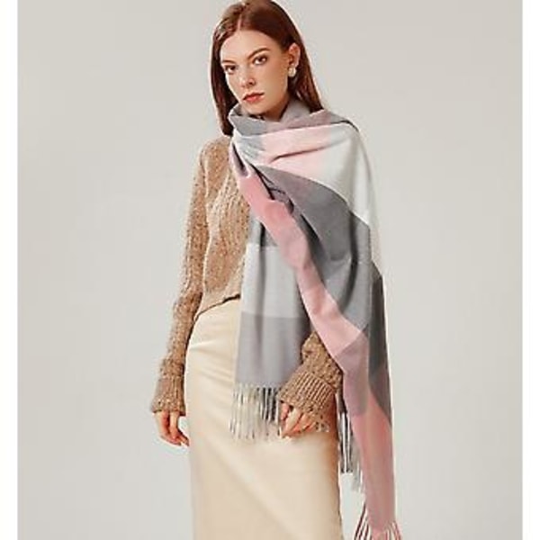Dam Scarfs Vinter Lång Mjuk Varm Tartan Rutiga Wraps Ull Spinnande Tassel Sjal Stole Scarf Dam