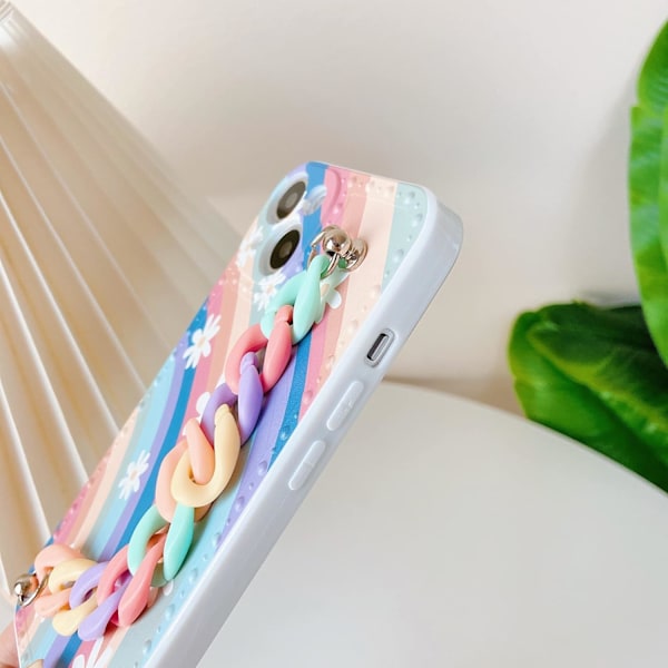 Mjukt iPhone-fodral med regnbågsblommiga armband (Färgglad, iPhone