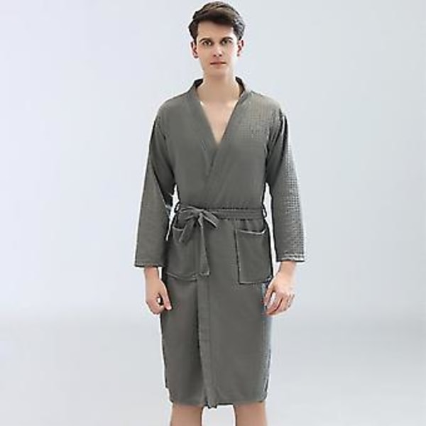 Män Kvinnor Waffle Badrock Klänning Sommar Loungewear Pyjamas Robes (L Grå Män)