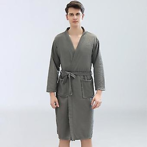 Mænd Kvinder Waffle Badekåbe Morgenkåbe Sommer Loungewear Pyjamas Kåber (XL Grå Mænd)