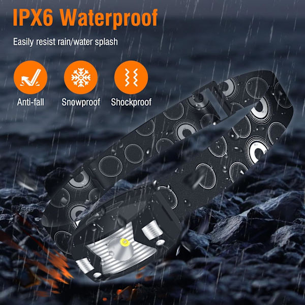 Laddningsbara LED-huvudlampor, 2-pack röd USB-sensor IPX6 laddning