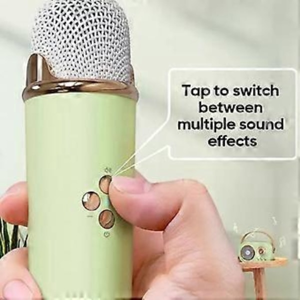 Bluetooth-højtaler med 1-2 trådløse mikrofoner, understøtter karaoke, TF-kort, FM-afspilning, HIFI-bas, håndfri opkald, børnefødselsdagsgave (grøn 1 mikrofon)