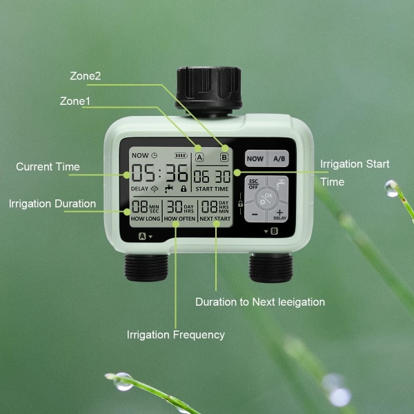 2-Way Garden Automatic Water Timer, 2-Outlet Irrigation Time