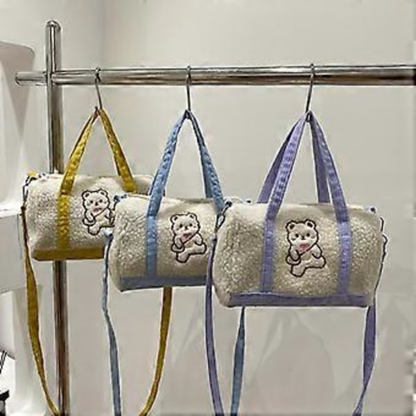 Plys bamse taske til kvinder sød skulder crossbody taske moderigtig bærbar spandtaske (gul)