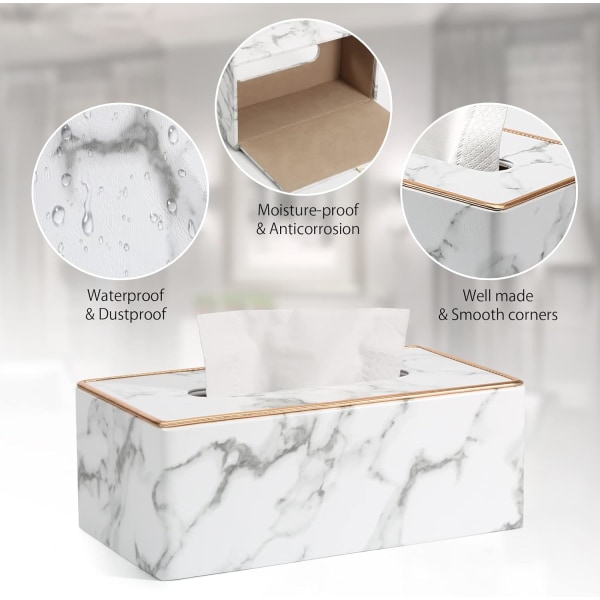 Rektangulär läder servettbox (grå marmor)