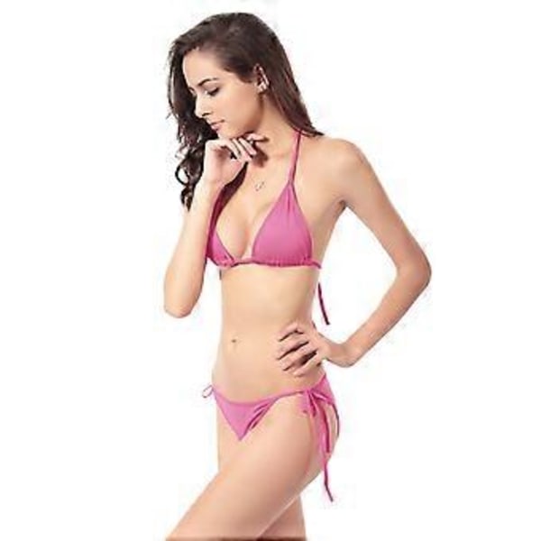 Dame Delt Badedragt G-streng Komfortabel Mode 2-delt Stropløs Svømmedragt Wrap Strandtøj Halter String Bikinisæt Pink L(L Pink)