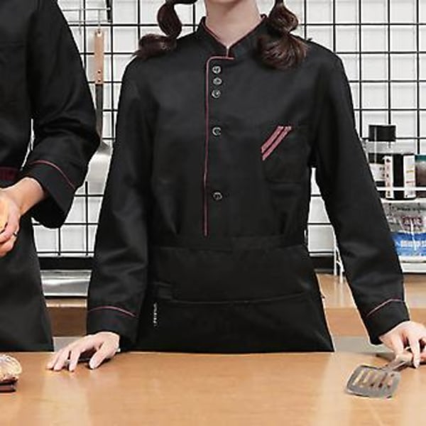 Chef Uniform med Stående Krave, Lange Ærmer, Enkelt Bryst og Lappe Lomme - Kvinder og Mænd - Bageri - Åndbar - Arbejdsbeklædning (4XL Hvid)