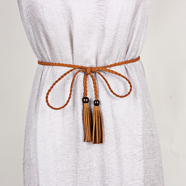 Rope Belt - Women Belts Braided Brown Belts Woven Tassel Belt for Skirt Dress Women Girl