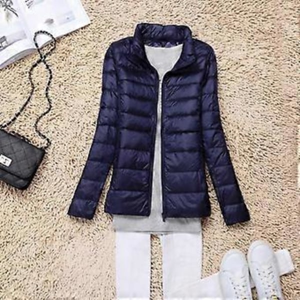 Vinter Dame Casual Ensfarget Tynn Vanntett Dunjakke Hvit Andedun Hette Dunjakke (XL svart)