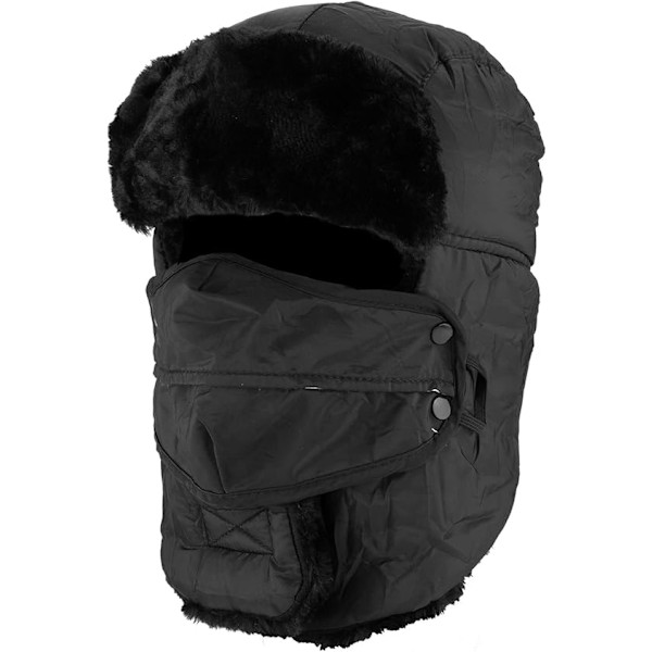 Polstret Pilot Hat - Sort med Vindtæt Maske, Unisex Vinter Rider