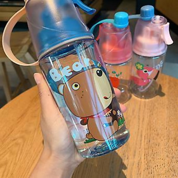 JUSCH Ny kreativ spraykopp utomhus bärbar sportvattenkopp kylande sommar barns bärbar plastsprayvattenkopp dinosaurie 600ml färgbox (WZ1