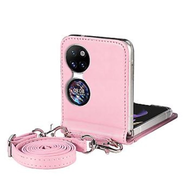 Diagonal Embosset Lommebok-etui for Huawei P50 Pocket (Rosa)