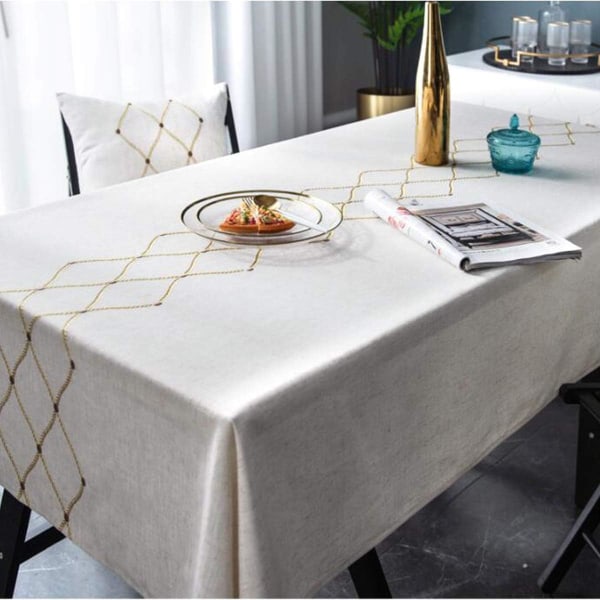 Broderad Geometrisk Rektangulär Duk Tjock Bomullslinne