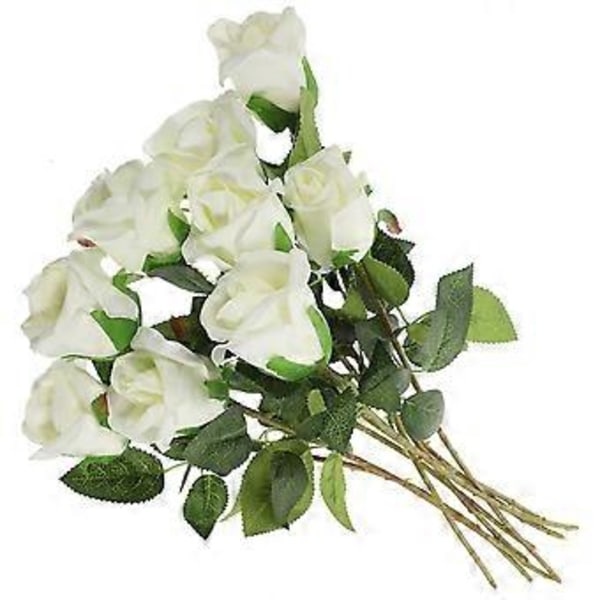 10 stk. Kunstige Roseblomster Falske Roser med Stilker DIY Bryllupsrosebuketter