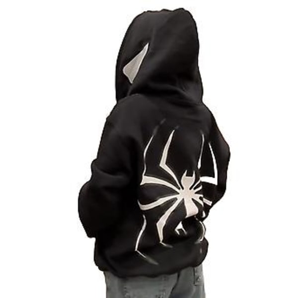 Mode Spider Huvtröja för Kvinnor och Män Y2k Full Zip Up Över Ansiktet Gothic Punk Tryckt Jacka Rockkläder (XL Svart)