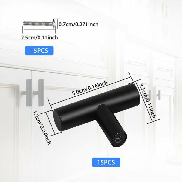 15PCS T-formad skåphandtag Enhåls T-formad dörrhandtag St