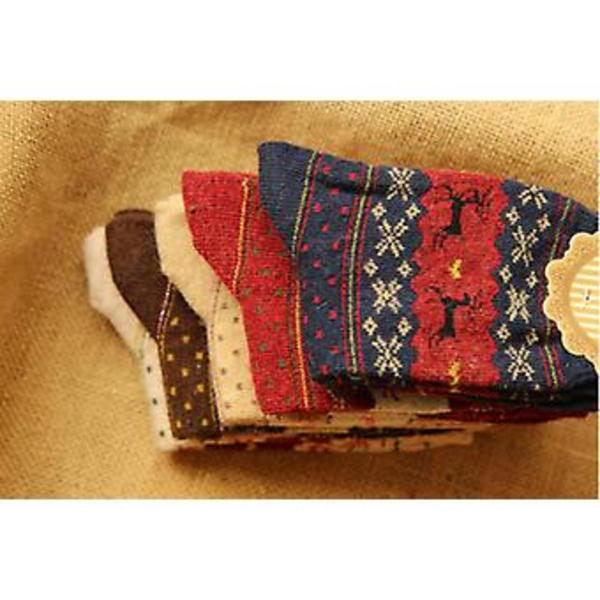 Dames Jule-Nordic Fair Isle Mid Calf Sokker Jule-Elg Festlige Lange Sokker (5 Par Alle Farver Blandet)