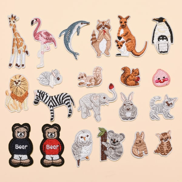 Animal Iron-On Patches 21 Bit Broderade Patches för Byxor