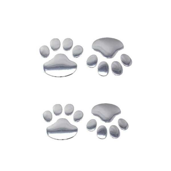 4 st Vit 3D Chrome Dog Paw Footprint Bildekal Emblem Dekal D