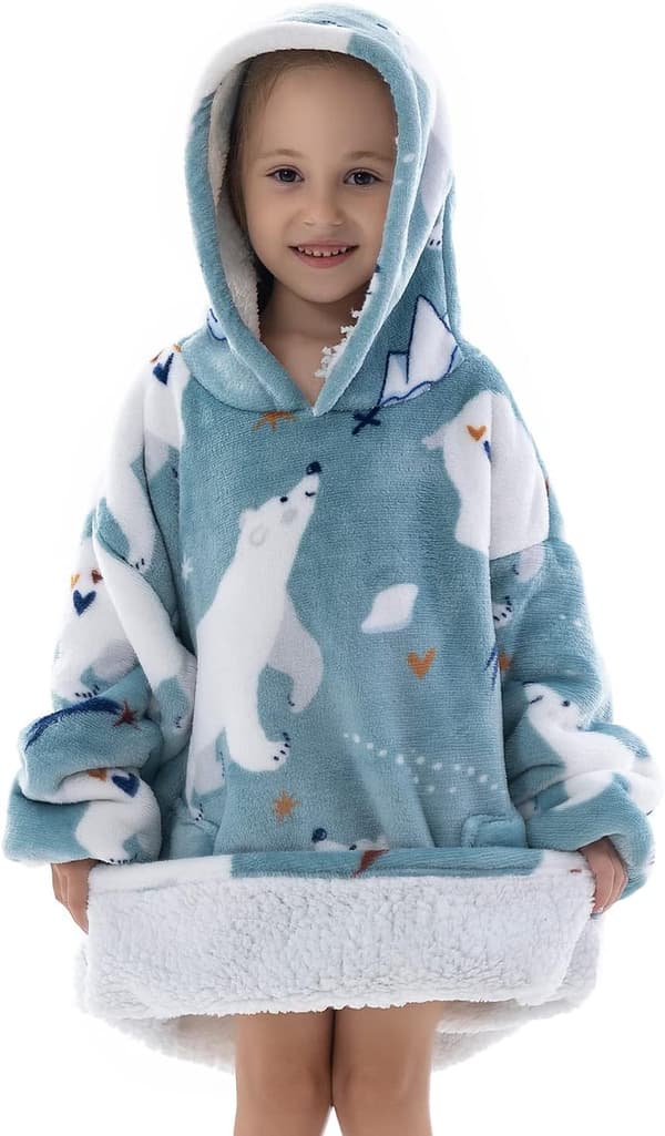 Oversized hettegenser, bærbart fleecepledd med ermer, genser
