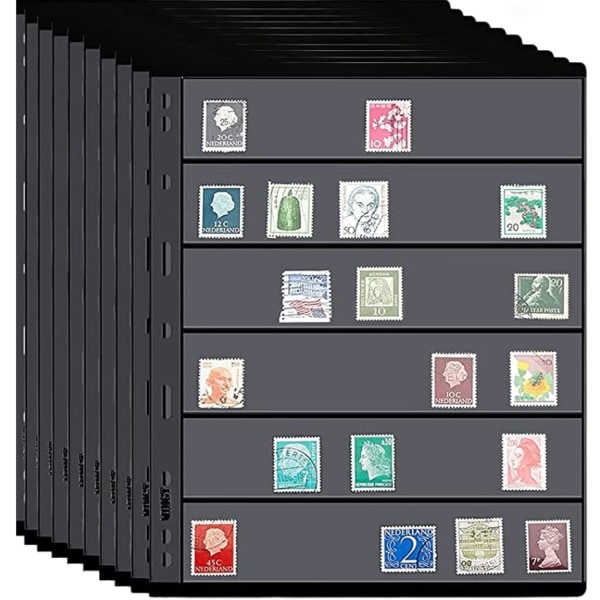 10 ark frimärkssidor, 6 rader samlarbar frimärksalbumsida för frimärksalbumpärm med 9-håls stativ