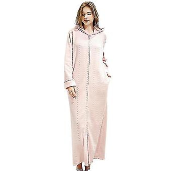 Män Kvinnor Lång Huvad Badrock Nattklänning Flanell Badrock Nattklänning Robar (XL Rosa Kvinna)