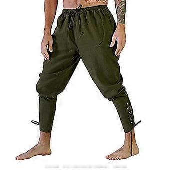 Retro Herr Solid Vadbandade Byxor Renässans Medeltida Piratkostym Byxor (4XL Armégrön)