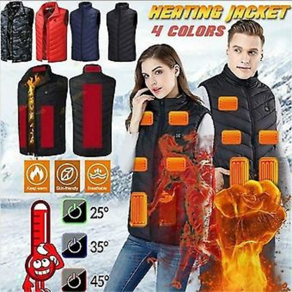 Elektrisk Väst Uppvärmd Klädjacka Usb Varm Uppvärmning Kropps Värmare Kvinnor Män Hot (3XL Marinblå)