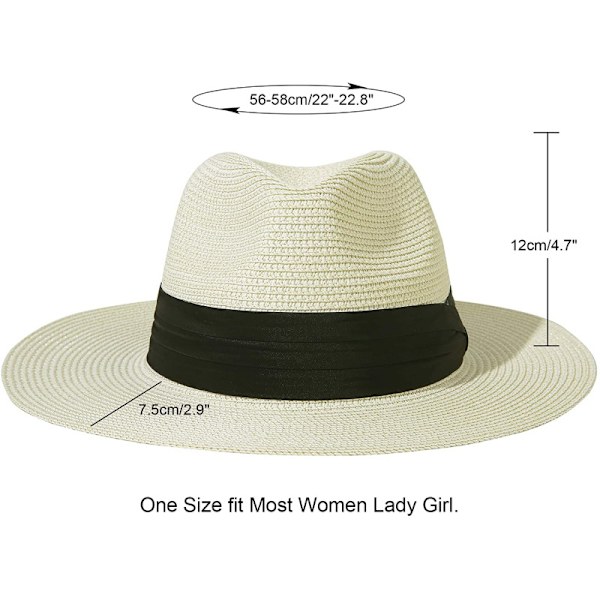 Dame Panama Hat Sommer Solhatt Halmhatt Strandhatt Anti-UV UPF
