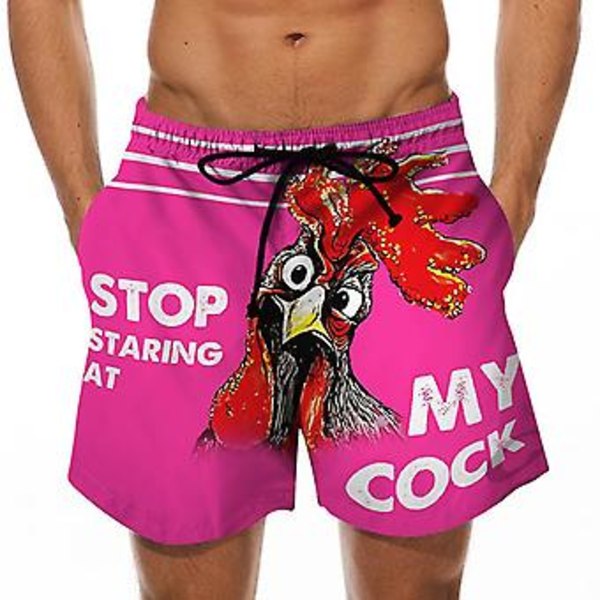 Sjove Hanekokos Banan Print Badetøj Badebukser Trunks Strand Svømning Board Shorts Hurtigtørrende Bukser Mænd Surfing Shorts Homme 5xl(3XL Pink)