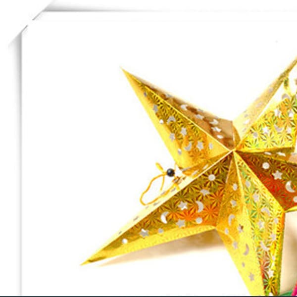 5-pack pappersstjärnelyktor - 45 cm - Juldekorationer (guld)