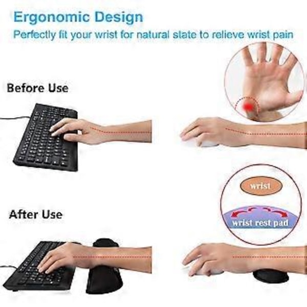 Tangentbordshandstödsdyna & Musmattan med Handstödsstöd för Spelande Dator Laptop, Minnesskum Set