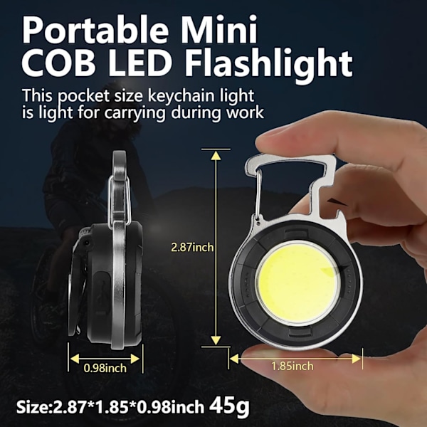 Nøgleringslygte, 1000 Lumen EDC Lommelygte COB Arbejdslys, Oplukker Nøglering Mini Lomme Lommelygte med Magnet Holder