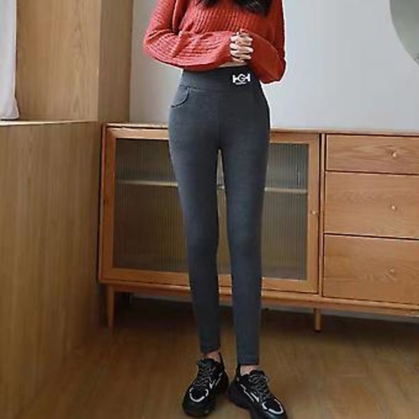 Vintervarma Strumpbyxor Termiska Tights Leggings för Kvinnor Hög Midja Varma Fodrade Tjocka (L Svart)