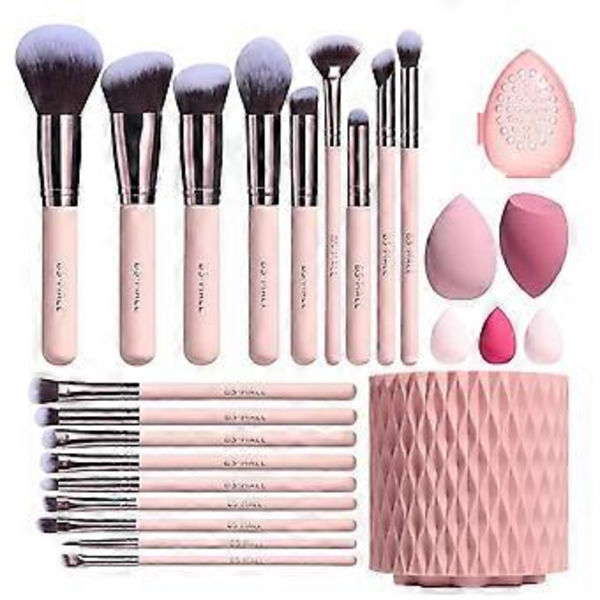 Meikkisiveltimet Premium Synteettiset Meikkivoide, Pöly, Peitevoide, Silmävarjot 18 kpl Siveltimen Sarja 5 Sienen ja Telineen Sienen Kotelo (A-Pink)