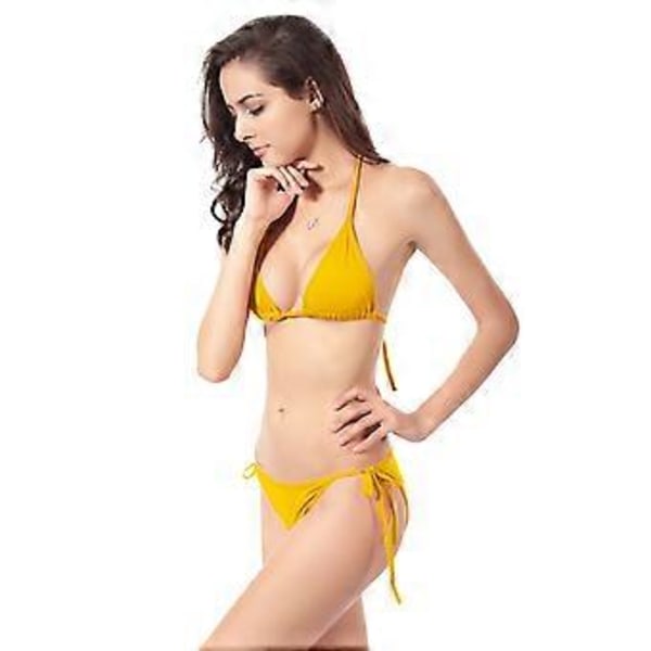 Dame Delt Badedragt Thong Komfortabel Mode 2-delt Stroppy Svømmedragt Wrap Strandtøj Halter String Bikinisæt Lilla XL(XL Lilla)