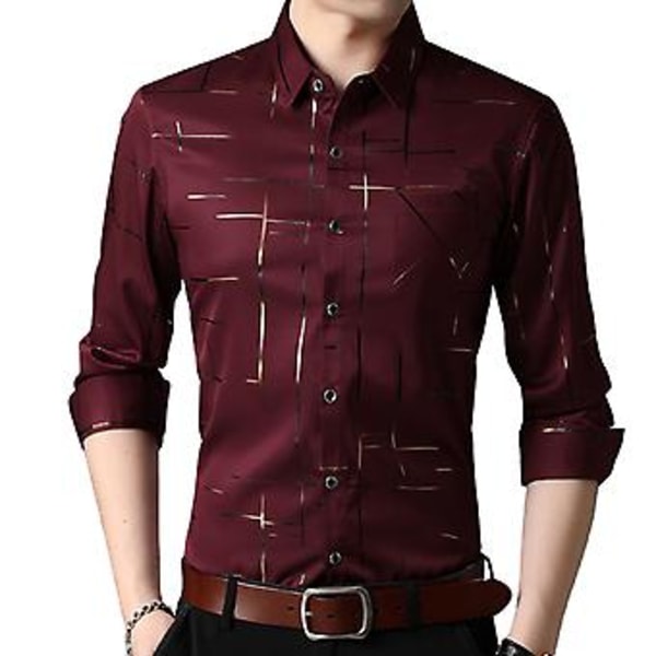 Fianao Miesten Pitkähihainen Käännetty Kaulus Raidoilla Yksirintainen Liikepaita (3XL Punainen)