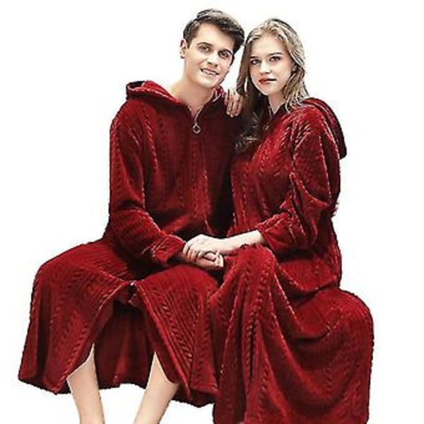 Men Women Long Hooded Dressing Gown Nightgown Flannel Bathrobe Nightdress Robes(L Light Grey Men)