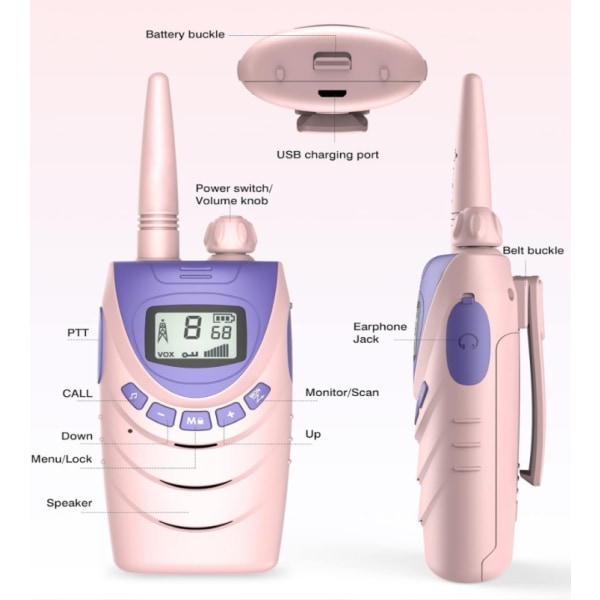 2-delt pulverpakke + grønn walkie talkie, oppladbar for barn