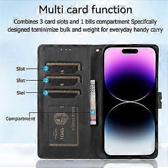 Kalvetekstur Telefoncover til iPhone 15 Pro, Standpung PU Læder Fuld Beskyttelse Telefoncover (Stil E)