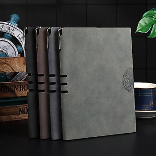 PU Læder A5 Notesbog Notesblok Dagbog Business Journal Planner Agenda Organizer (Mørkegrå)