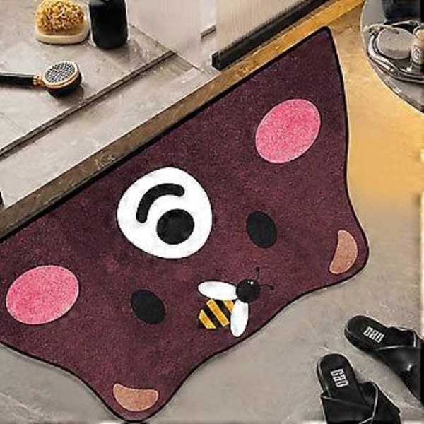 Golvmatta med tecknad katt, tvättbar halkfri dörrmatta med tecknat motiv för sovrum, rolig design