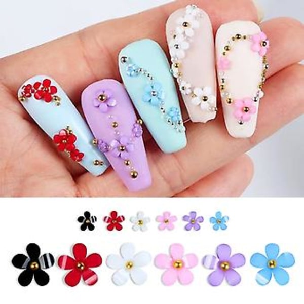 3D Blomster Nagel Charm för Nagelkonst, 6 Rutor 3D Nagelblommor Strass Kit Akryl Resin Körsbärsblommor Nagelkonst Dekaler Charm Med Metallpärlor Nagel D